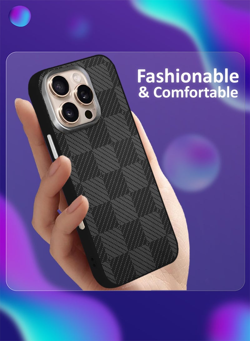 CATANES iPhone 16 Pro Case Cover Carbon Fiber Pattern Phone Case Slim Shockproof Back Cover Black Classic Plaid - Image 4